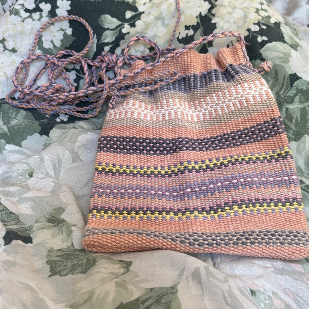 Unbranded Peach Multicolor Striped Woven Drawstring Hobo Crossbody Bag Women’s